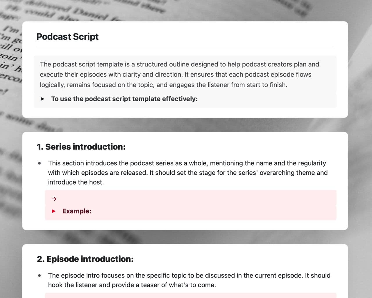 Craft Free Template: Podcast script