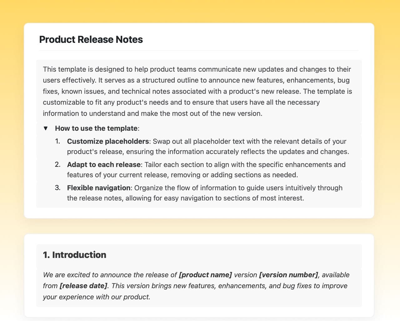 Craft Free Template: Product release notes
