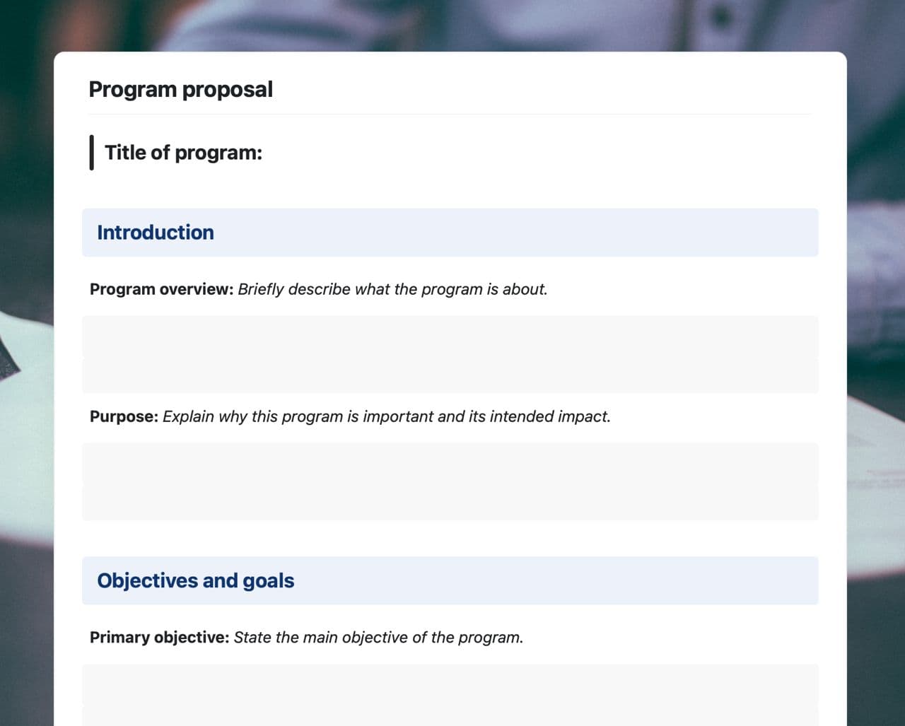 Craft Free Template: Program proposal