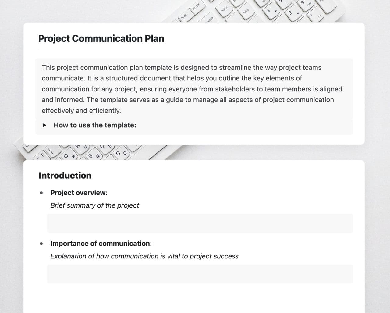 Craft Free Template: Project communication plan