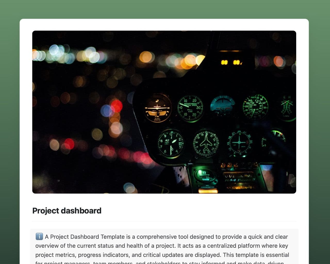 Craft Free Template: Project dashboard
