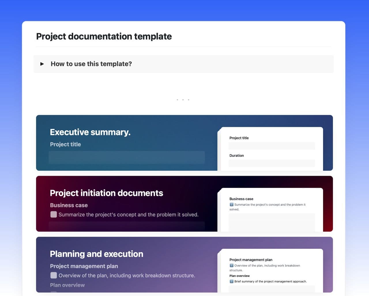 Craft Free Template: Project documentation
