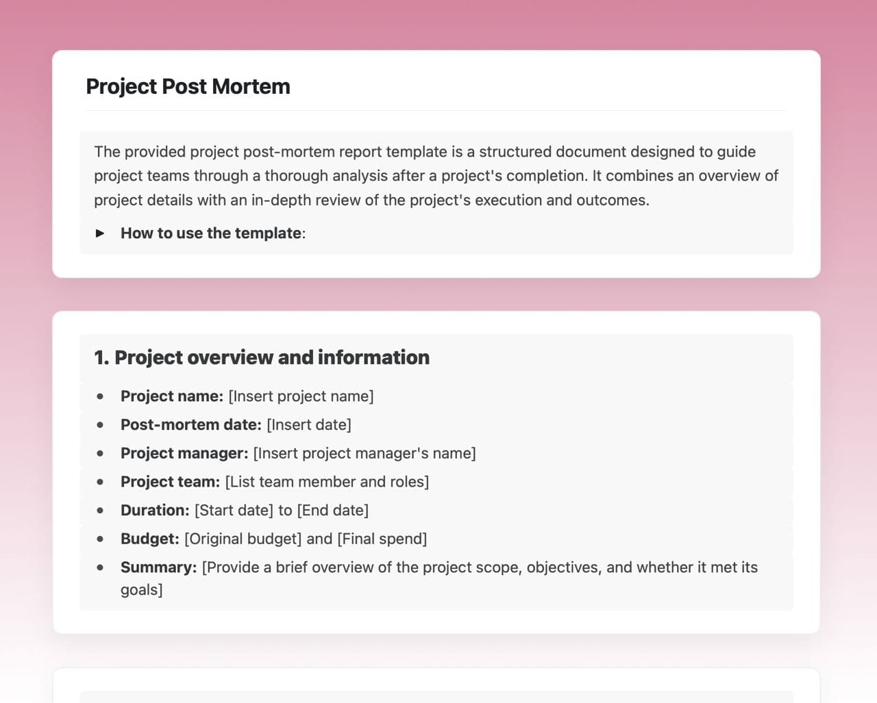 Craft Free Template: Project post mortem