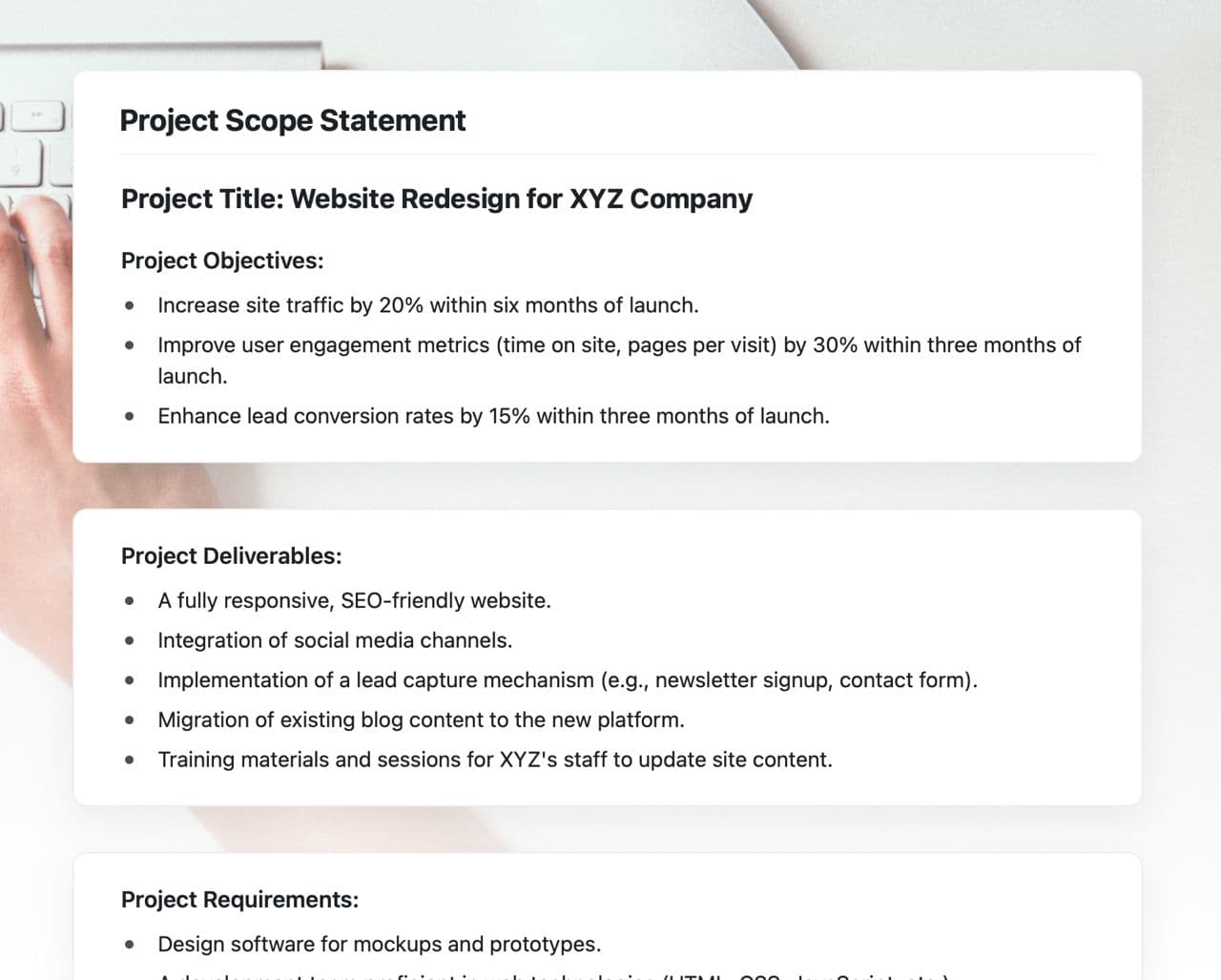 Craft Free Template: Project Scope Statement