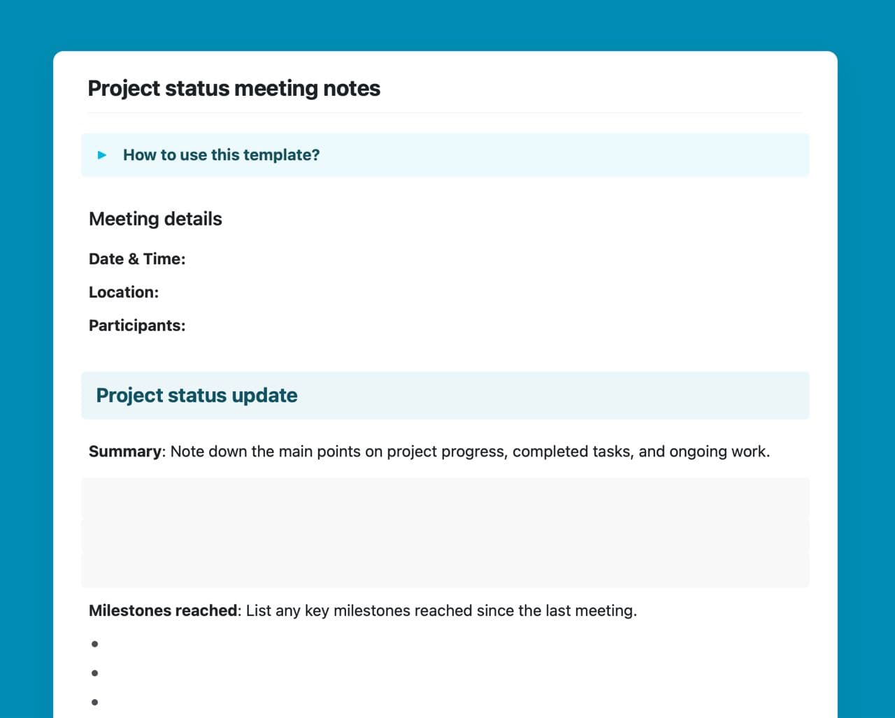 Craft Free Template: Project status meeting notes