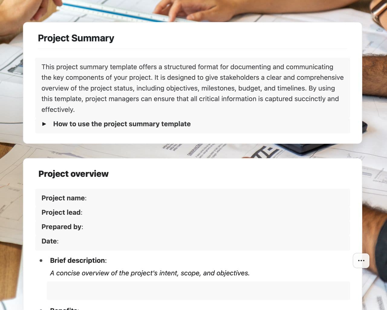 Craft Free Template: Project summary
