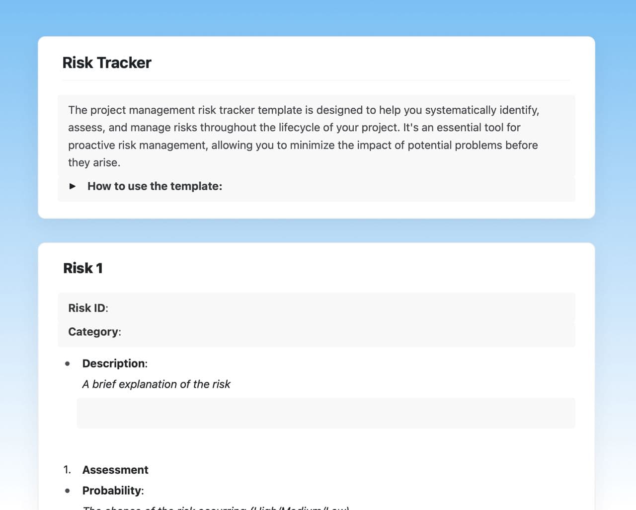 Craft Free Template: Risk tracker