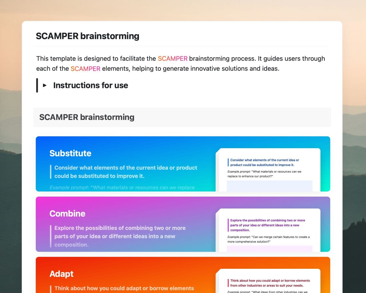 Craft Free Template: SCAMPER brainstorming