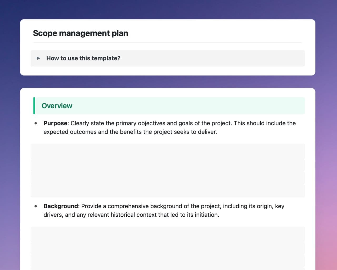 Craft Free Template: Scope management plan