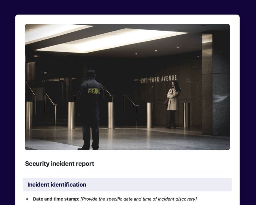 Craft Free Template: Security incident report