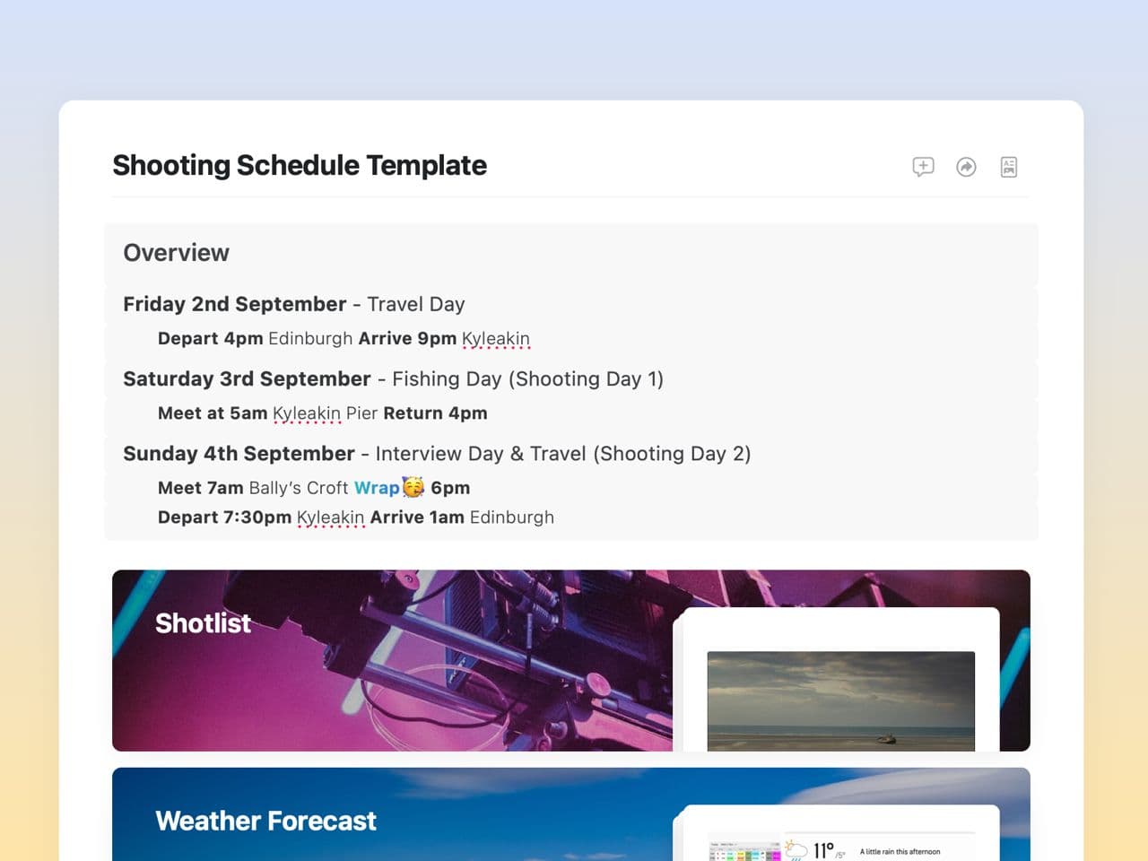 Free Shooting Schedule Template 