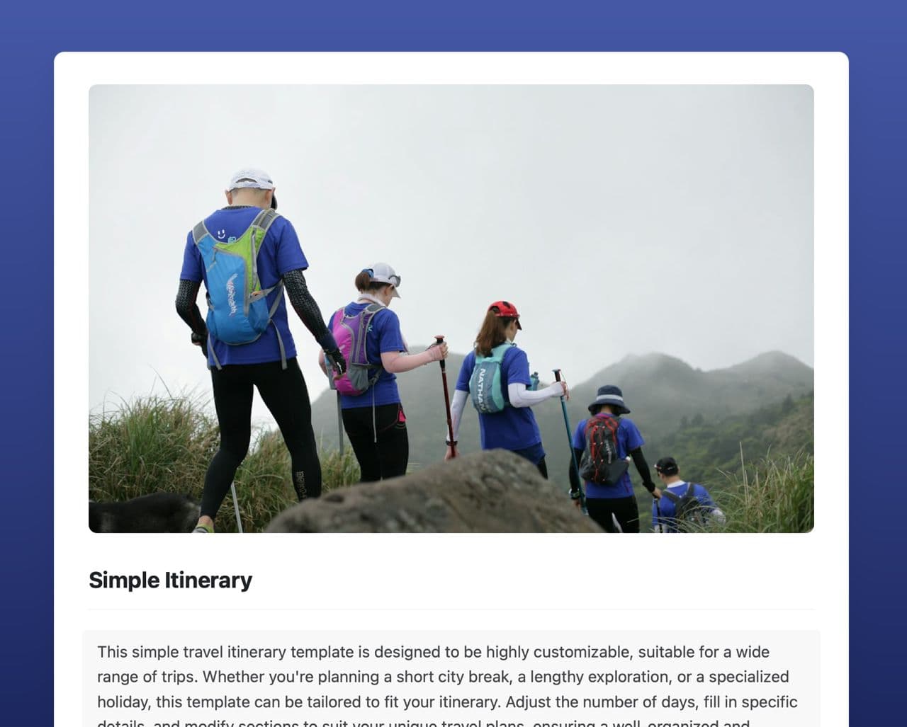 Craft Free Template: Simple itinerary