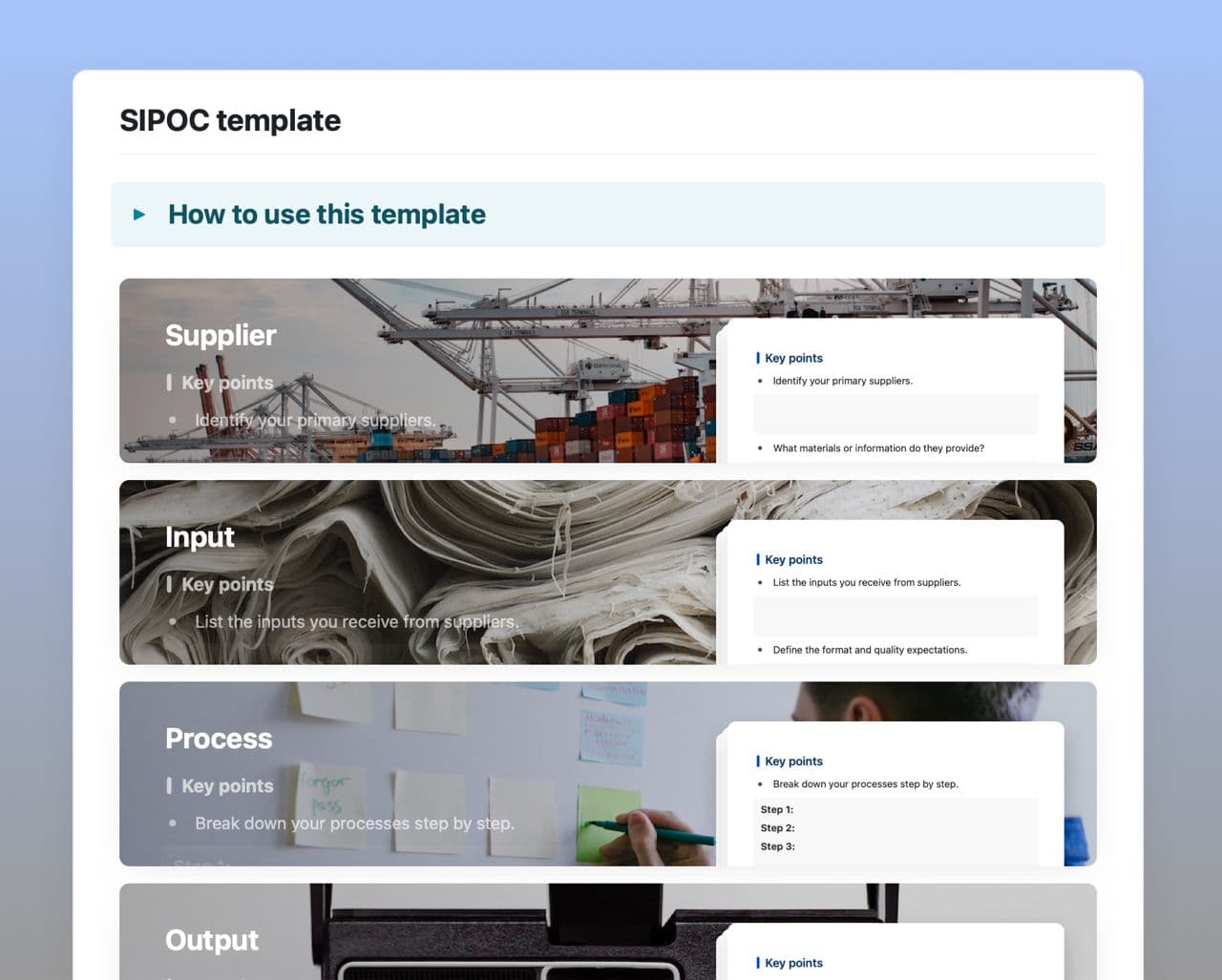 Craft Free Template: SIPOC template