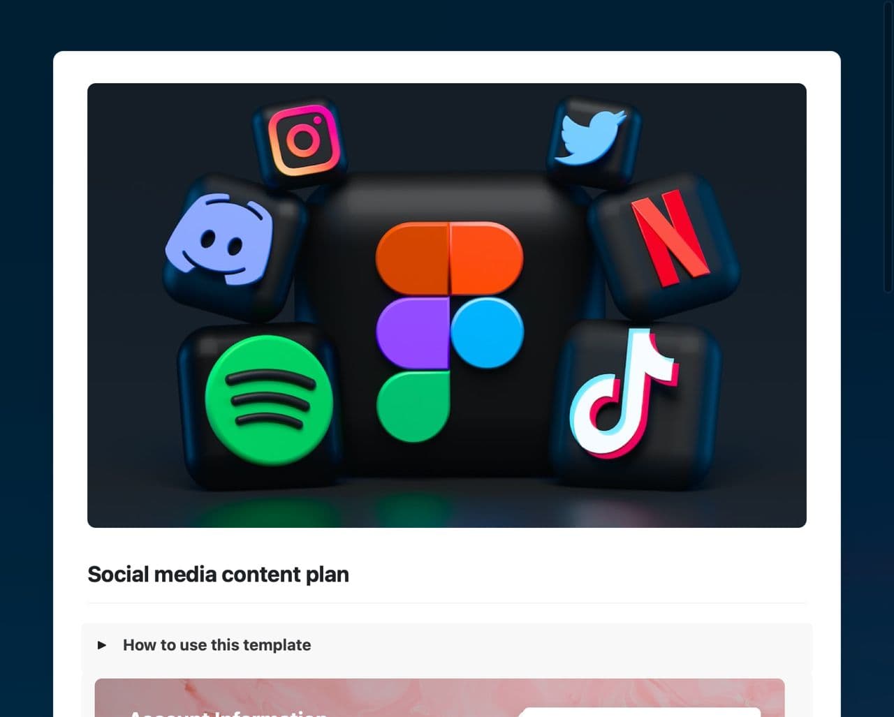 Craft Free Template: Social media content plan