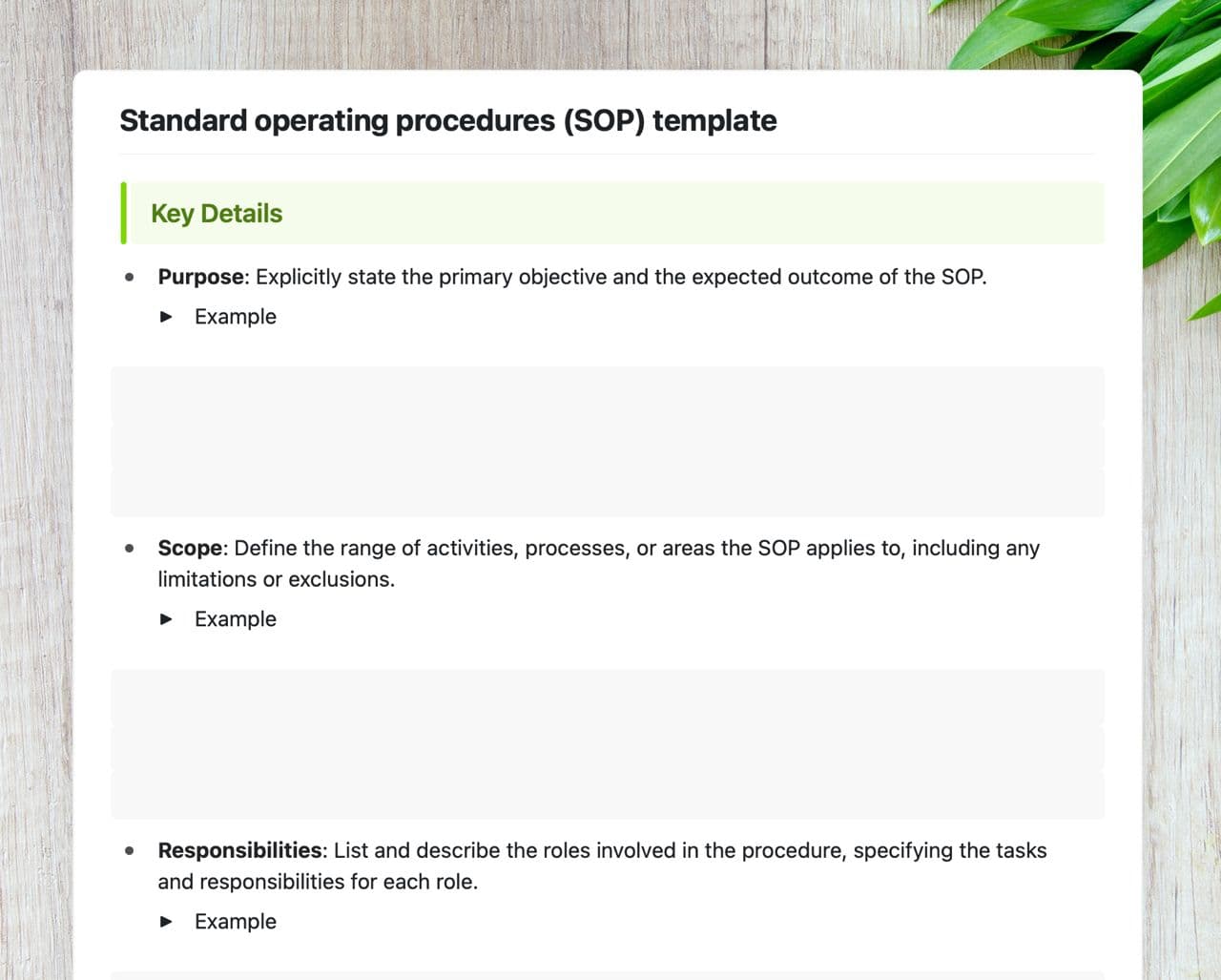 Craft Free Template: Standard operating procedures (SOP)