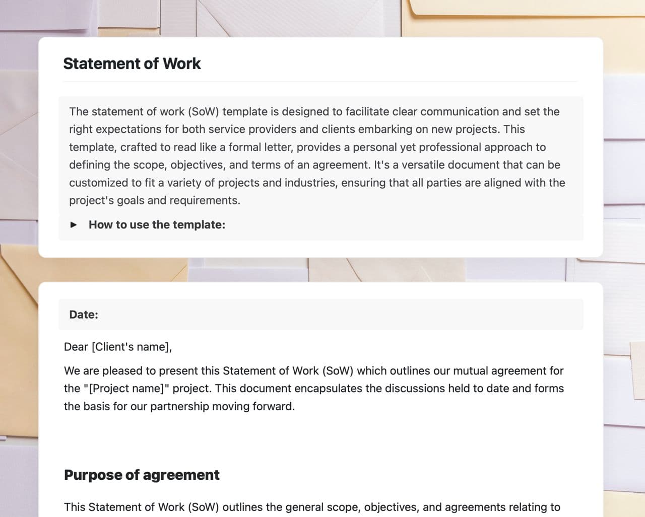 Craft Free Template: Statement of work