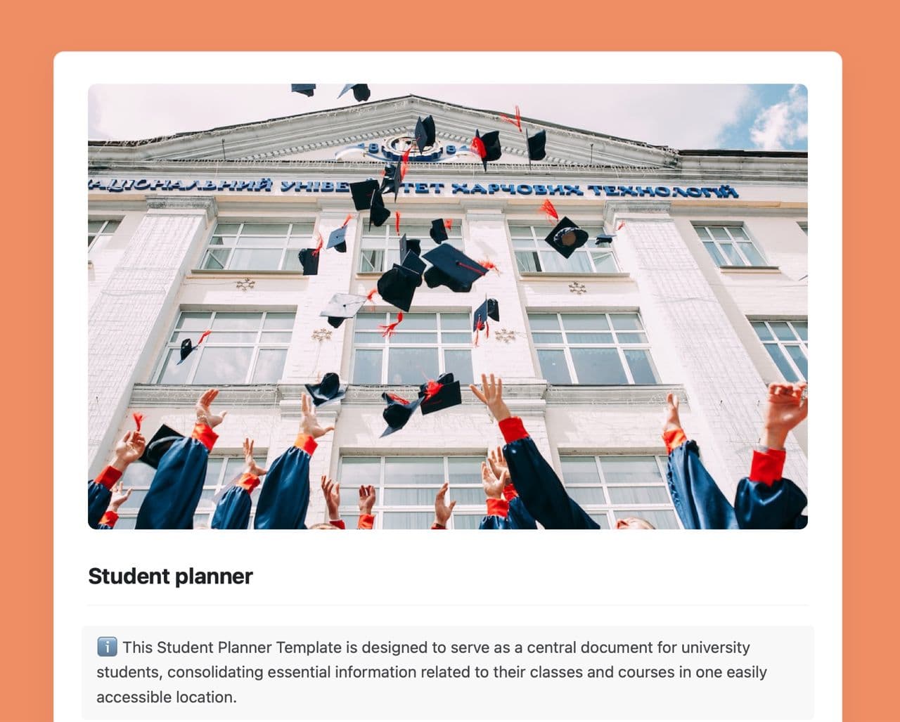 Craft Free Template: Student planner