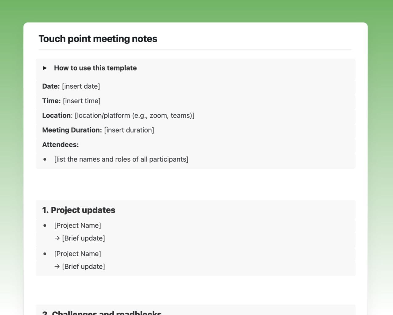 Craft Free Template: Touchpoint meeting notes