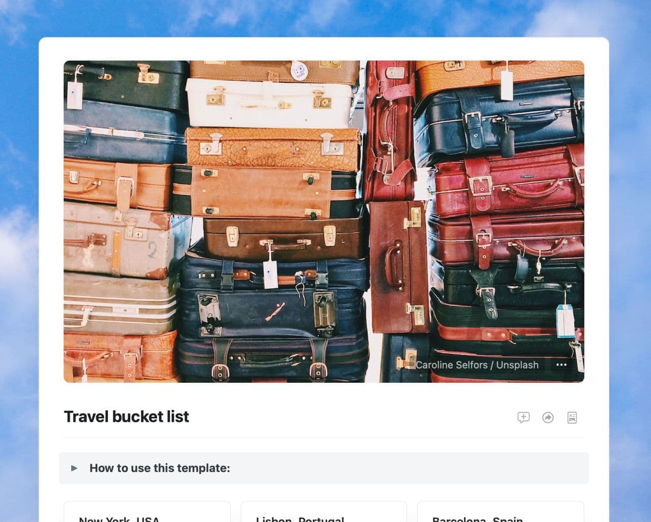 Travel Bucket List template in Craft