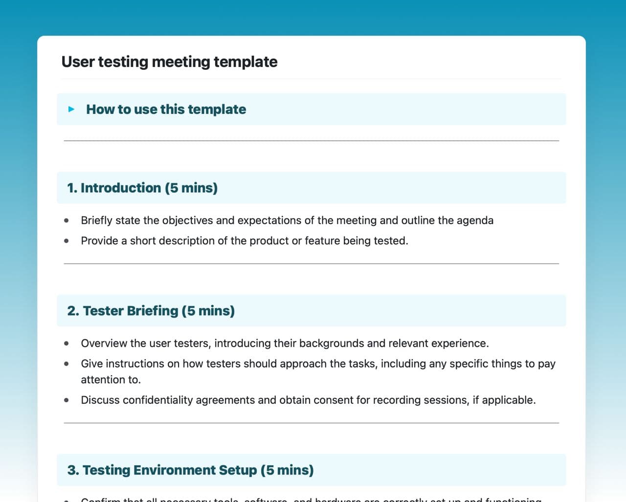Craft Free Template: User testing meeting