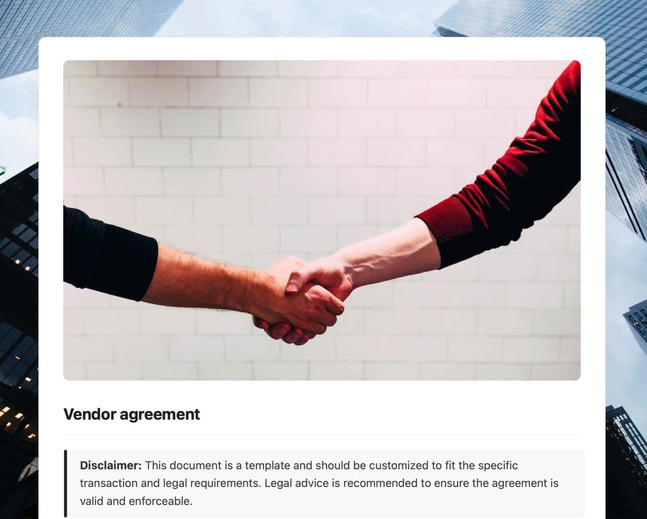 Craft Free Template: Vendor agreement