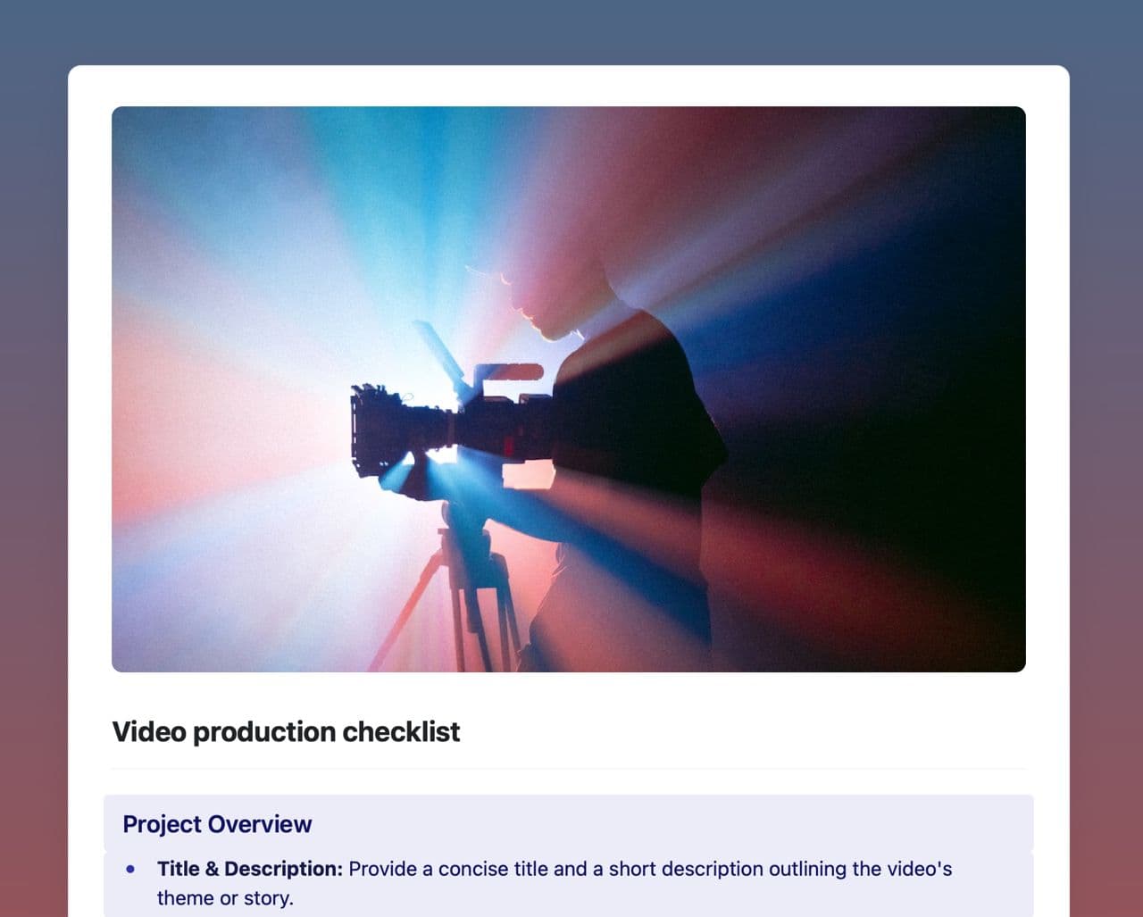Craft Free Template: Video production checklist