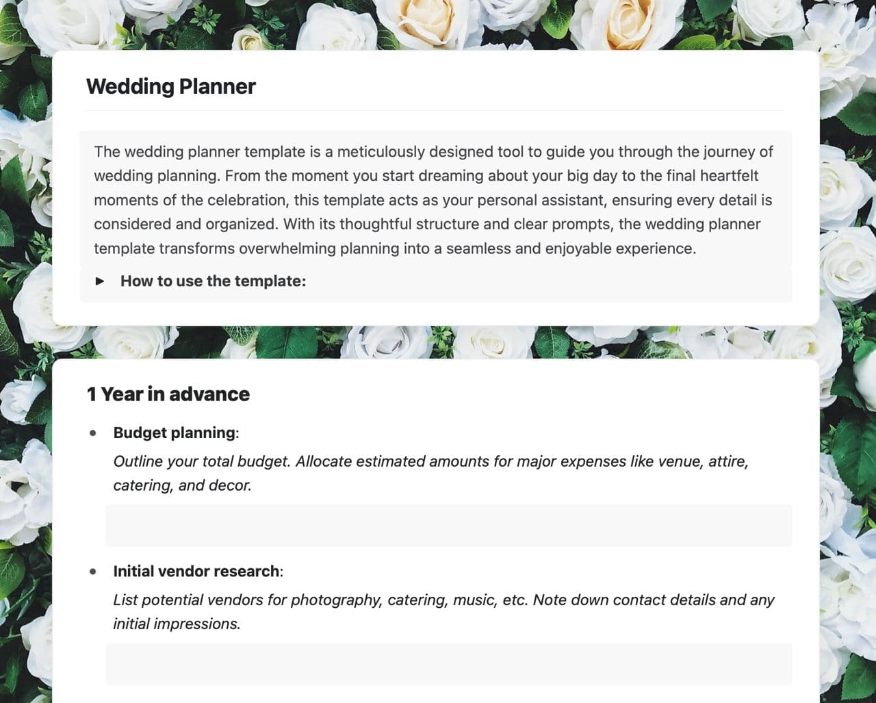 Craft Free Template: Wedding planner