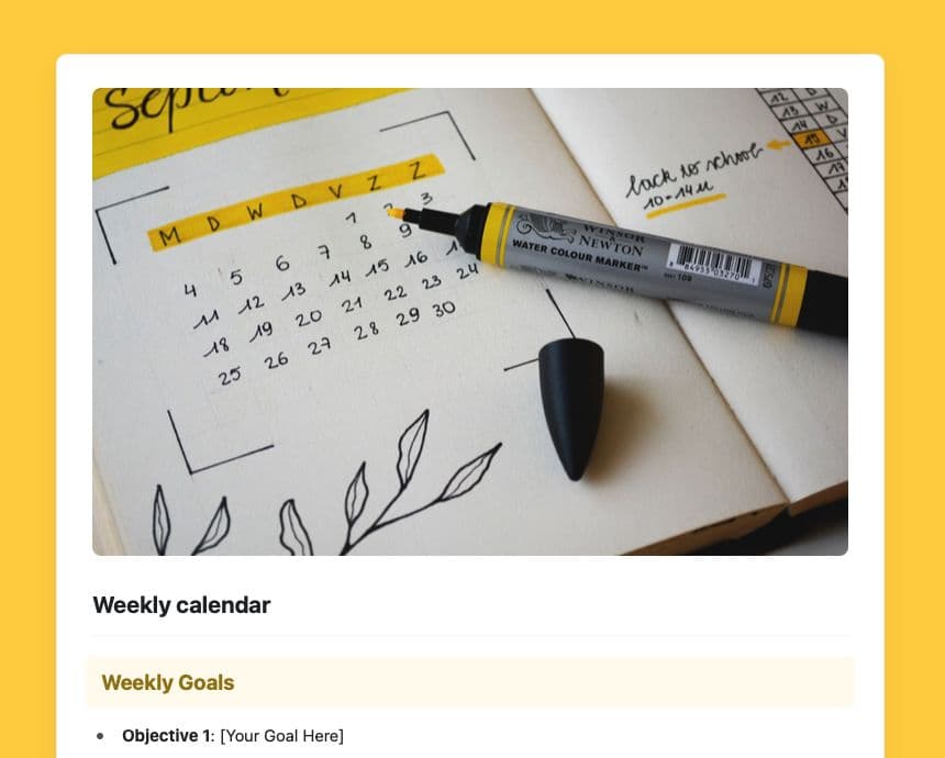 Craft Free Template: Weekly calendar