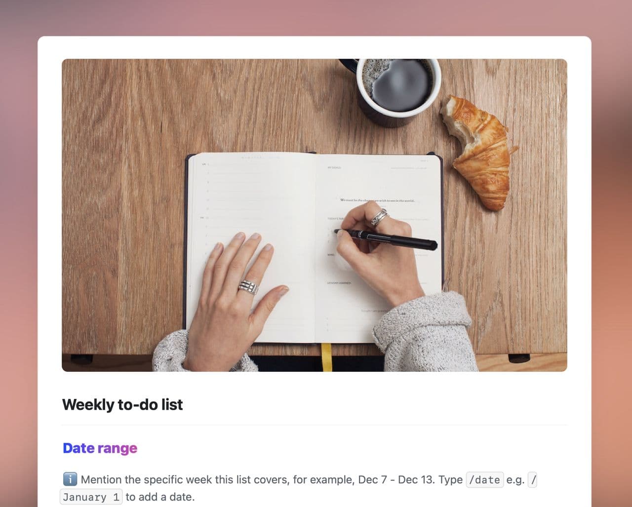 Craft Free Template: Weekly to-do list