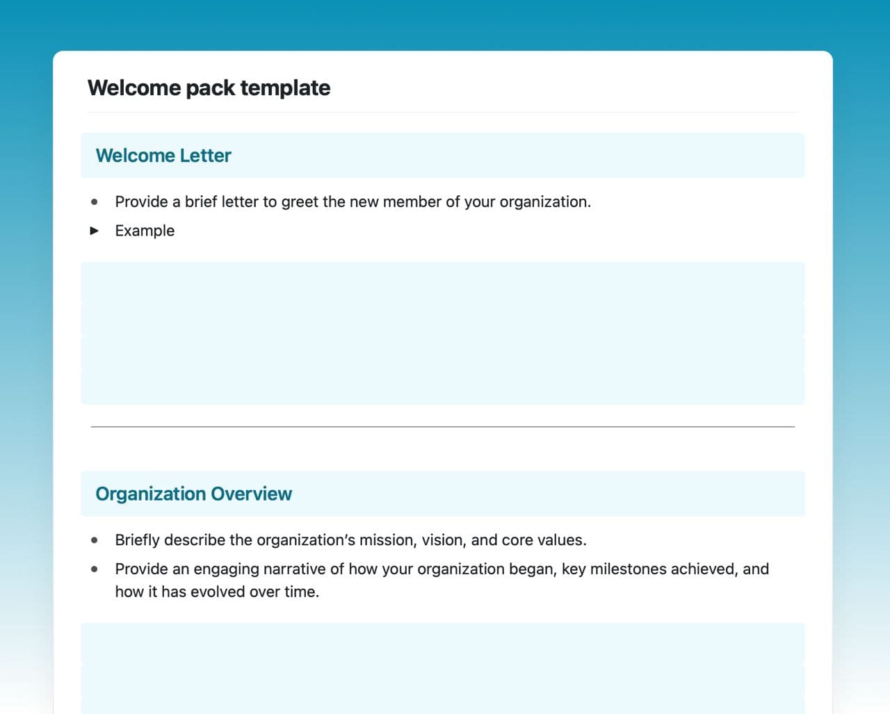 Craft Free Template: Welcome pack template