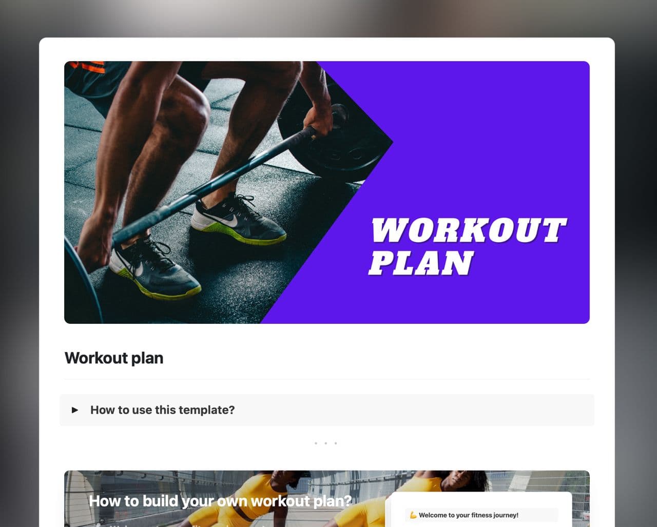 Workout plan template in Craft