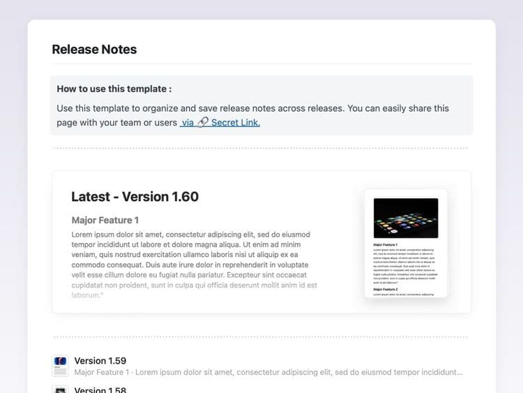 Craft Free Template: Free release notes template