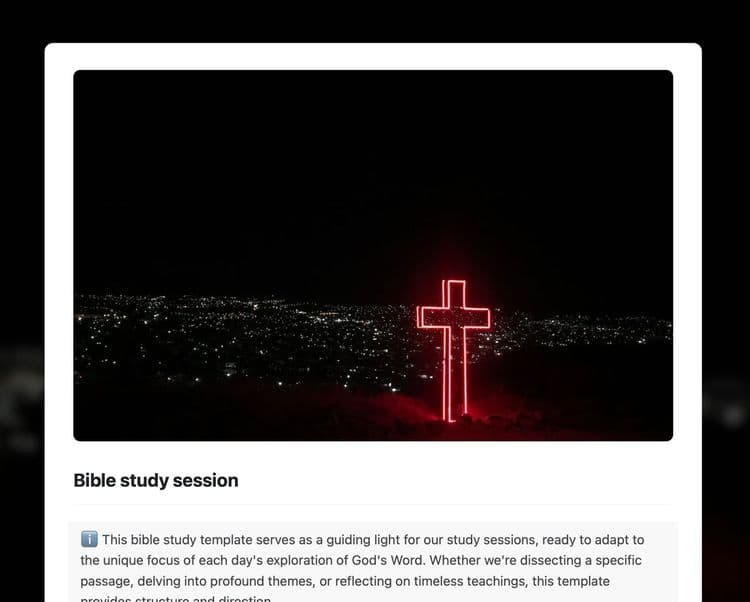 Craft Free Template: Bible study session template in Craft showing instructions.
