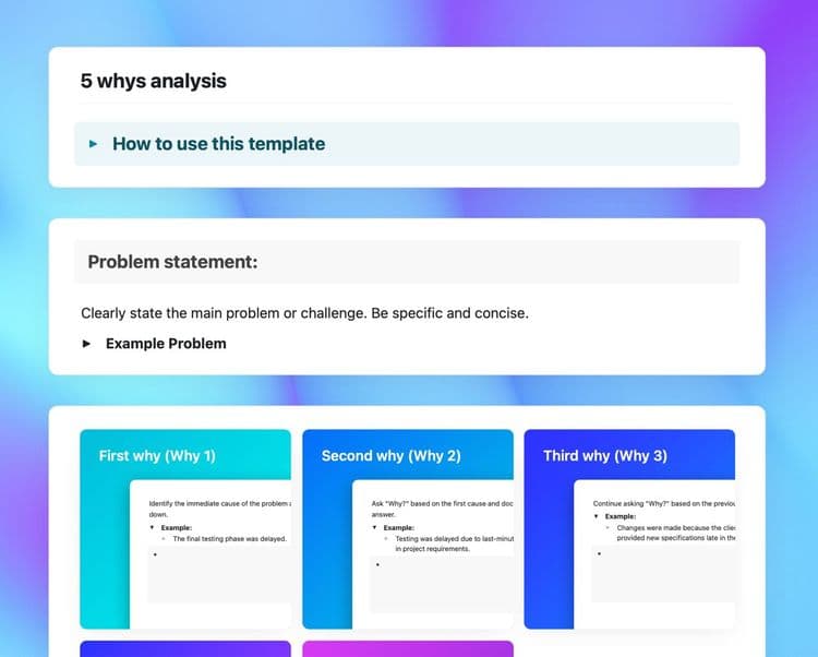 Craft Free Template: 5 why's analysis in craft 