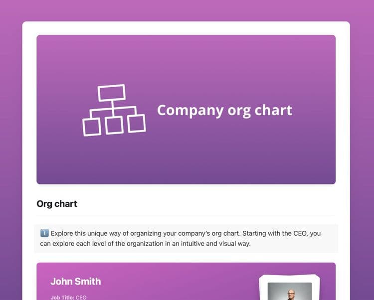 Org chart template in Craft showing instructions and sections.