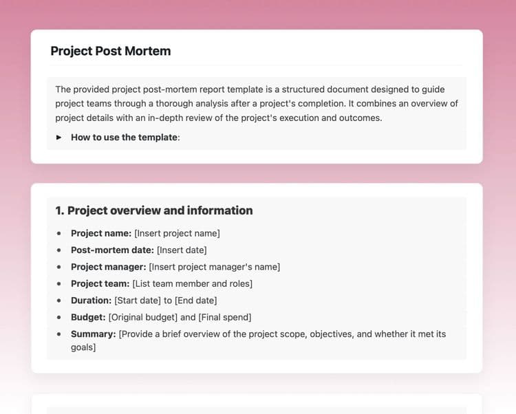 Craft Free Template: Project post mortem in craft