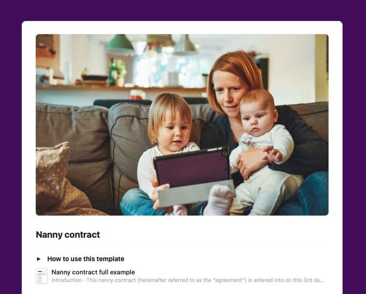 Craft Free Template: Nanny contract in Craft