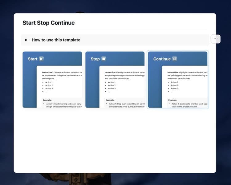 Craft's Start, Stop, Continue template