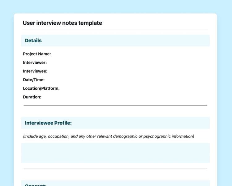 User interview notes in craft