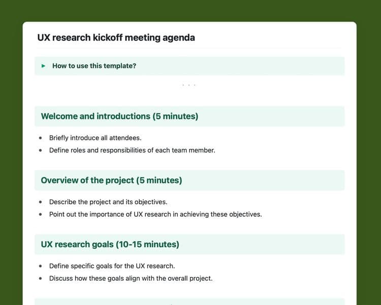 Craft Free Template: UX research kickoff meeting agenda template in Craft.