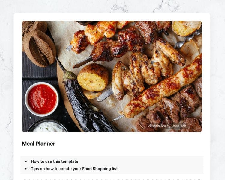 Craft Free Template: Free meal planner template