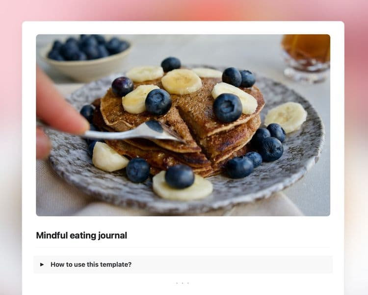 Mindful eating journal template in Craft showing instruction.