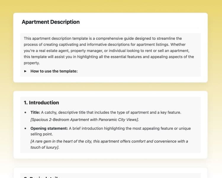 Craft Free Template: apartment description in craft