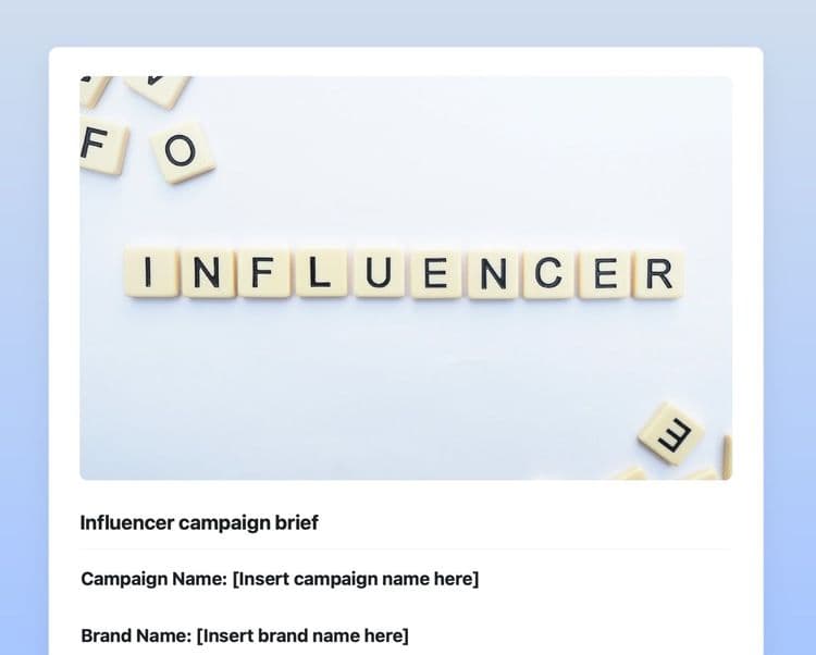 Influencer campaign template in Craft. 