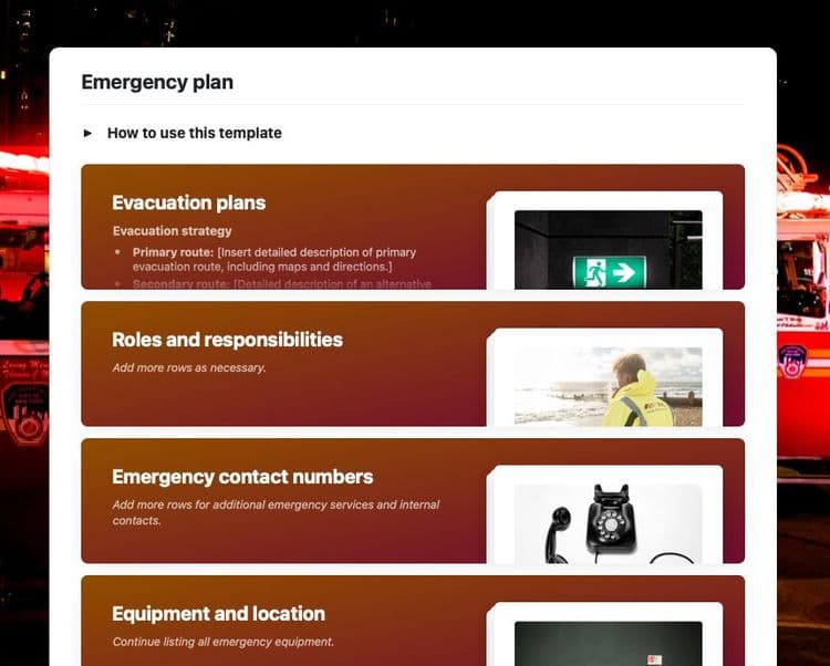 Craft Free Template: Emergency plan in Craft