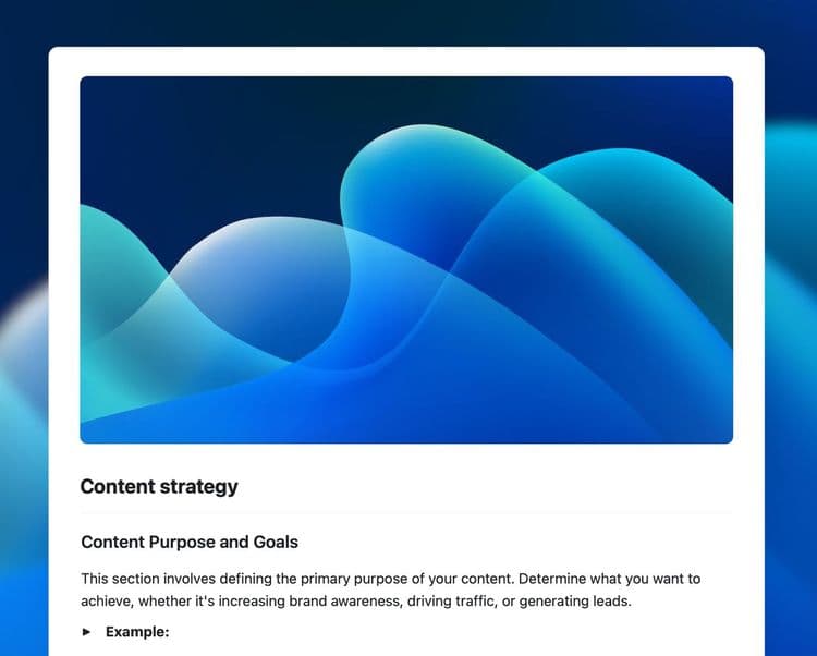 Content strategy template in Craft showing content purpose and goals section.