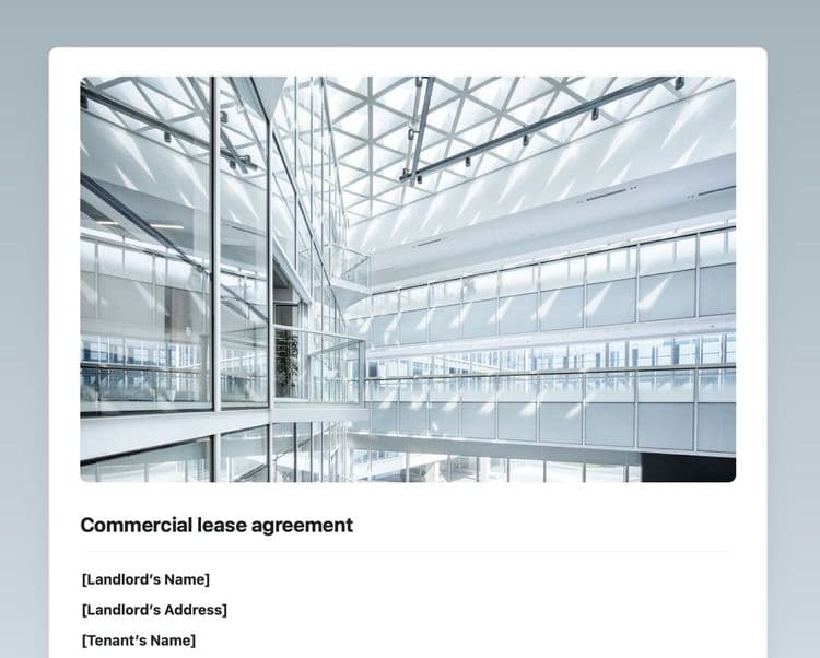 Commercial lease agreement template in Craft showing instructions.