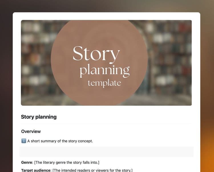 Story planning template in Craft showing the overview section.