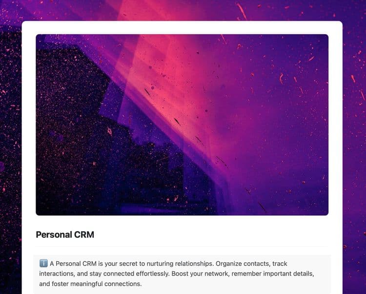 Craft Free Template: Personal CRM template in Craft showing instructions.