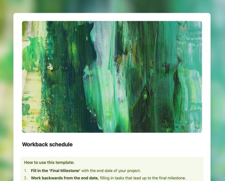Workback schedule template in Craft showing instructions.